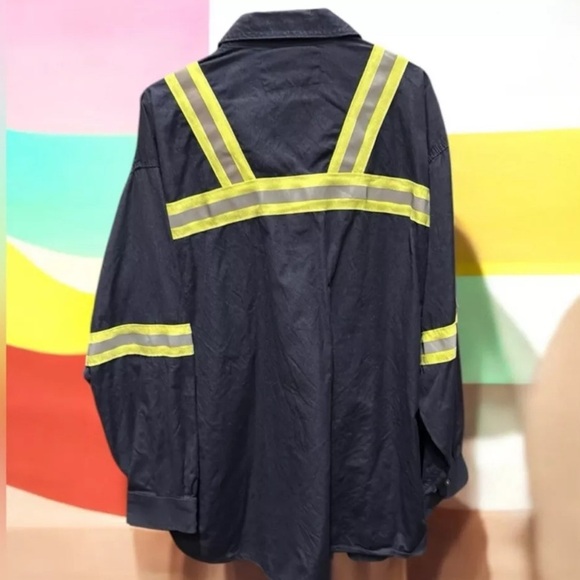 NEW FR Reflective Carhartt navy blue long sleeve button down 3XL - Picture 2 of 5